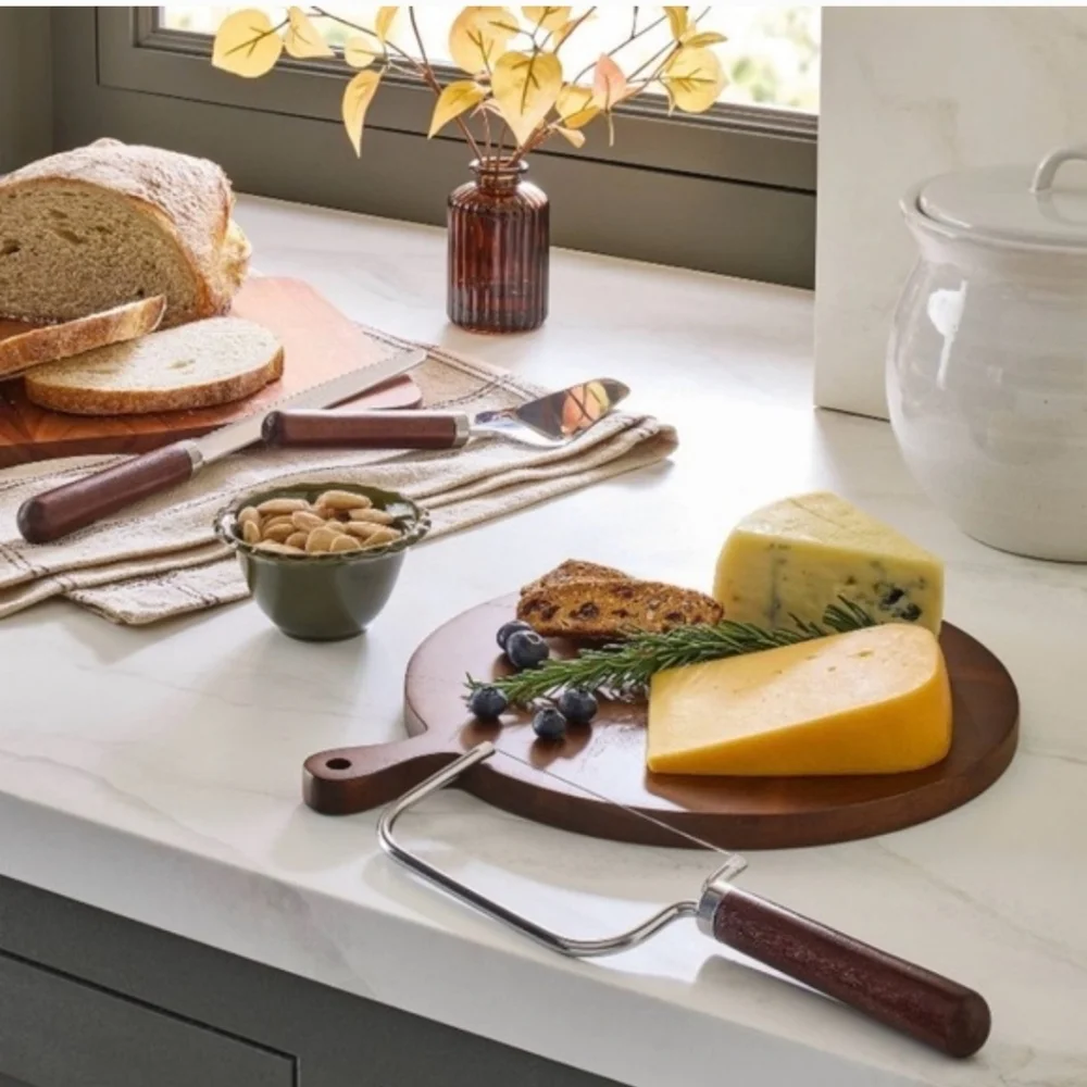 Hearth And Hand Wooden Cheese Board With Cloche & 3pc Cheese&Bread Knife Set